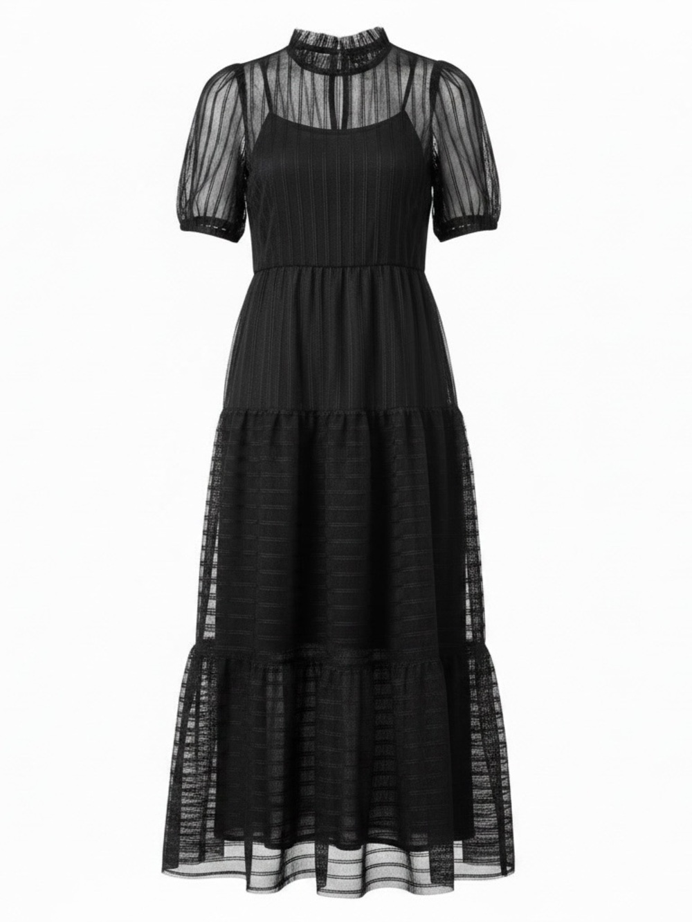 River Island Black Sheer Mesh Tiered Maxi Dress